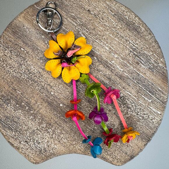 Leather Flower Purse Charm Genuine Leather Bag Charm NEW FAST SHIP - Picture 6 of 8